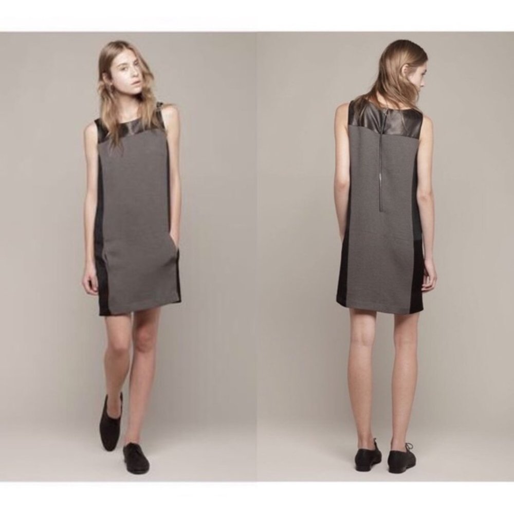 Rag & Bone Colorblock Shift Dress Lamb Leather, Size 2 Black/Grey Sleeveless